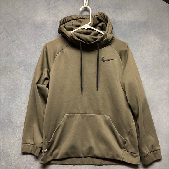 Nike Dri Fit Military Sweatshirt Embroidered Logo Swoosh Hooded Pullover Jumper - Picture 1 of 11